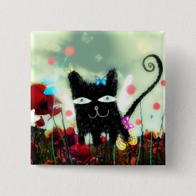 Angel cat poppy heaven Papillons lomography petite Button (Front)