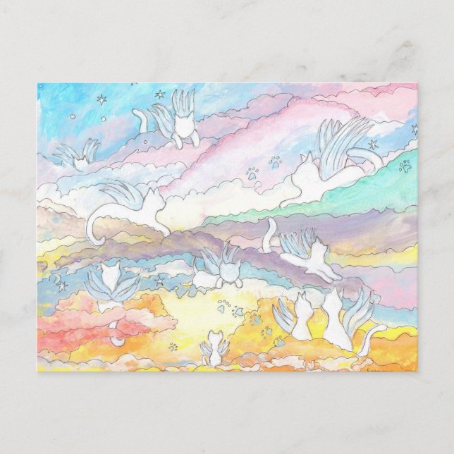 Angel cats in heaven, sympathy, pet loss postcard (Front)