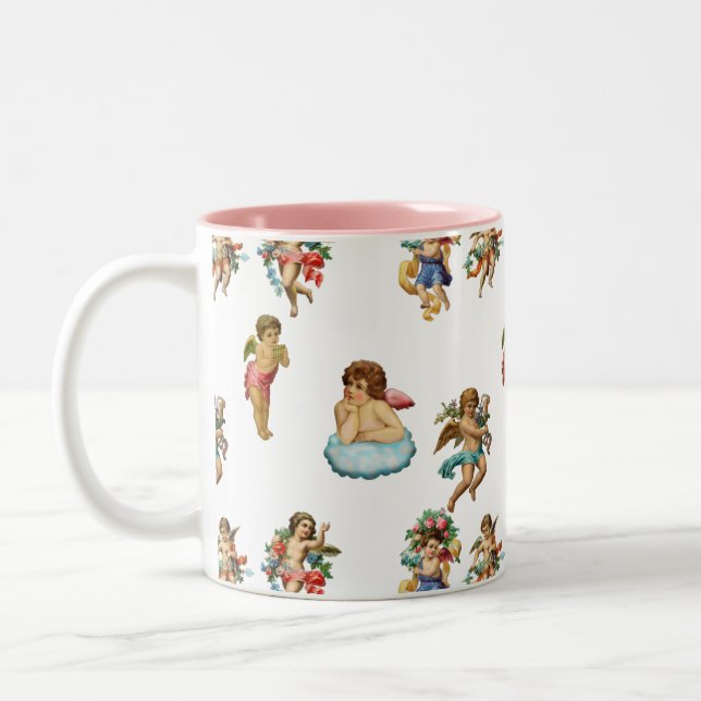angel cherub antique Two-Tone coffee mug (Left)