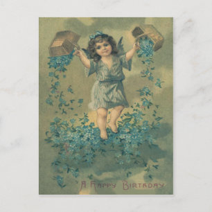 Angel Cherub Basket Forget-Me-Not Postcard