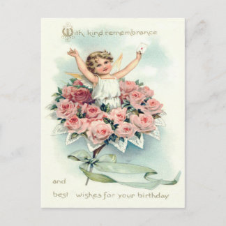 Angel Cherub Bouquet of Roses Postcard