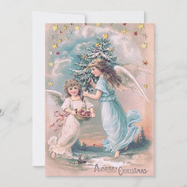 Angel Cherub Christmas Tree Apple Stars Invitation (Front)