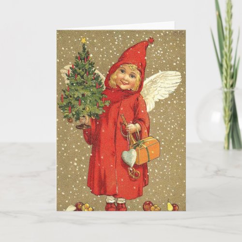 Angel Cherub Christmas Tree Snow Holiday Card