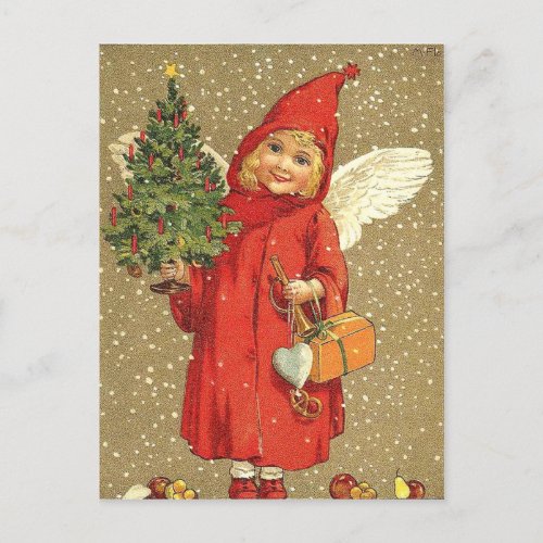 Angel Cherub Christmas Tree Snow Holiday Postcard