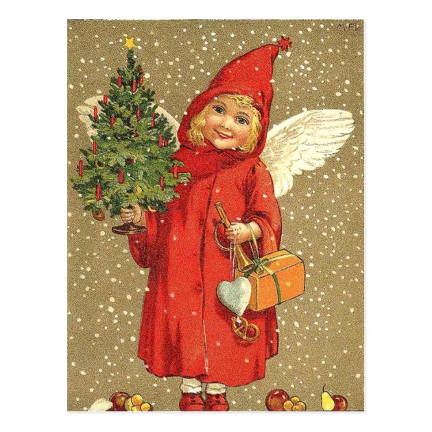 Angel Cherub Christmas Tree Snow Postcard