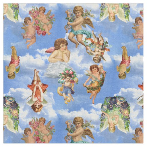 angel cherub clouds antique heavenly victorian fabric