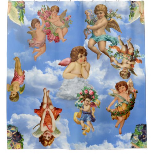 angel cherub clouds antique heavenly victorian shower curtain