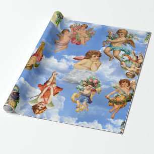 angel cherub clouds antique heavenly victorian wrapping paper