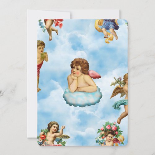 angel cherub clouds antique invitation