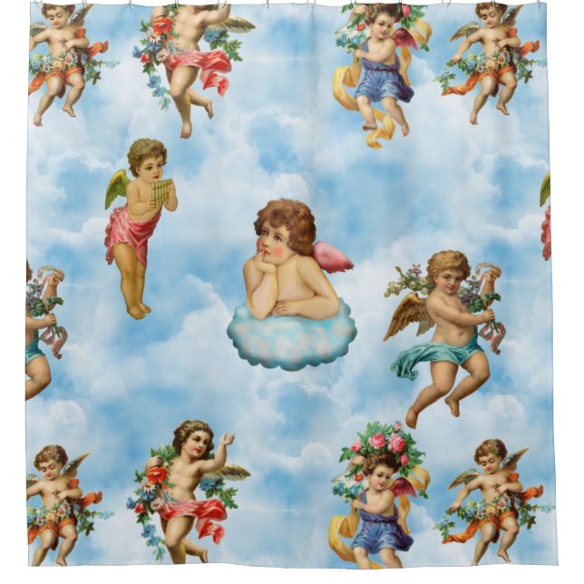 angel cherub clouds antique shower curtain (Front)