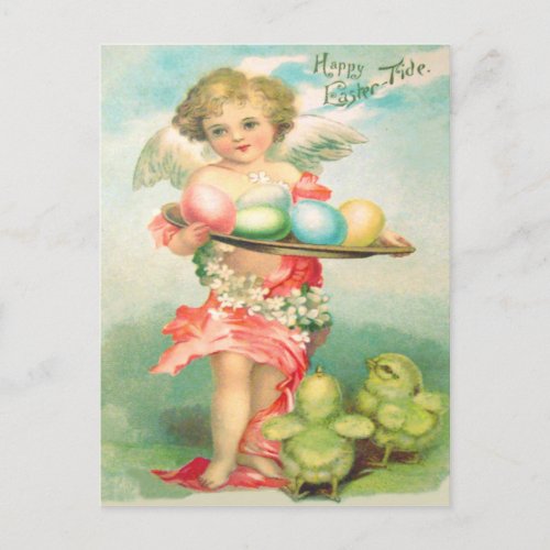 Angel Cherub Easter Chick Colored Egg Holiday Postcard