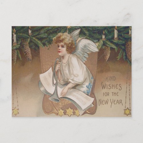 Angel Cherub Evergreen Bough Candle Postcard