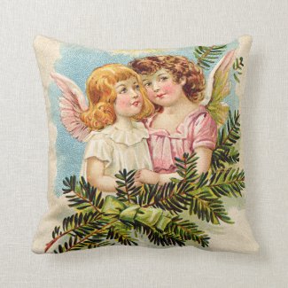 Angel Cherub Evergreen Bough Heaven Throw Pillow