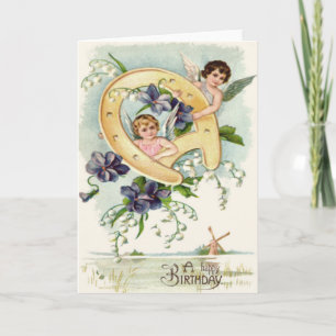Angel Cherub Horseshoe Forget-Me-Not Card