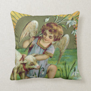 Angel Cherub Sun Lamb Sheep Throw Pillow