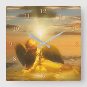 Angel Child LIGHT THE WORLD Square Wall Clock