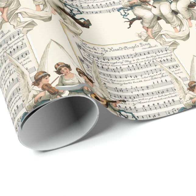 Angel Chorus Christmas Hymn Sheet Music Wrapping Paper (Roll Corner)