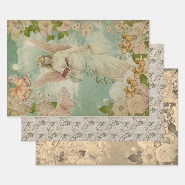 Angel Christmas Bells Wrapping Paper Sheets (Set)