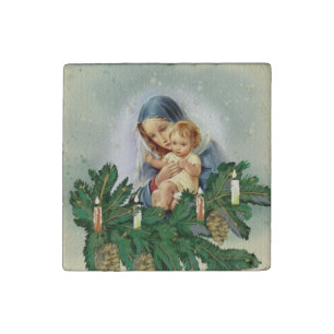 Angel Christmas Mery and Jesus in Candle Light Stone Magnet