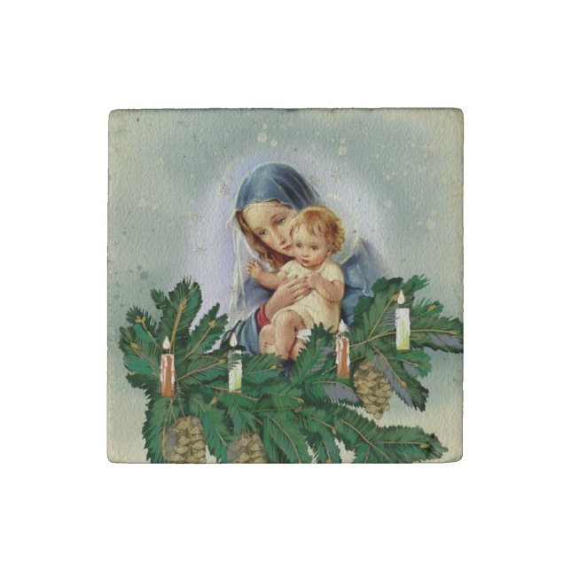 Angel Christmas Mery and Jesus in Candle Light Stone Magnet (Front)
