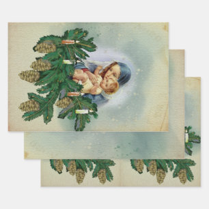 Angel Christmas Mery and Jesus in Candle Light Wrapping Paper Sheets
