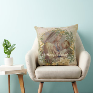 Angel Christmas Mother and Child Throw Pillow