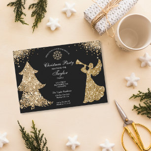Angel Christmas Tree Family Dinner Party Invitation