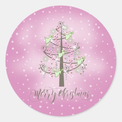 Angel Christmas Tree Orchid Pink ID197 Classic Round Sticker