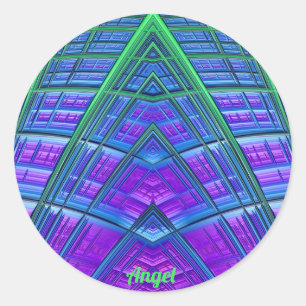 ANGEL ~ Cool! Green Purple Blue Geometric ~ Classic Round Sticker