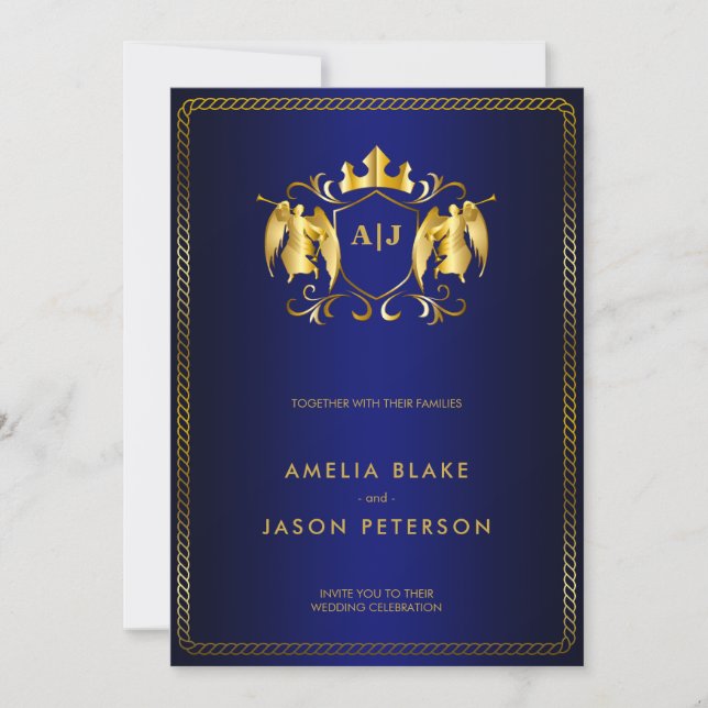 Angel Crest | Gold Royal Blue Luxurious Invitation (Front)