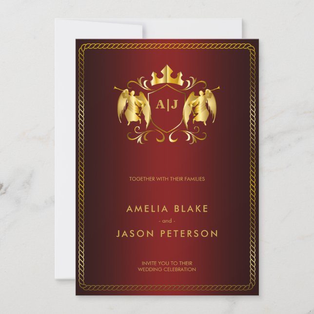 Angel Crest | Gold Royal Red Luxurious Invitation (Front)