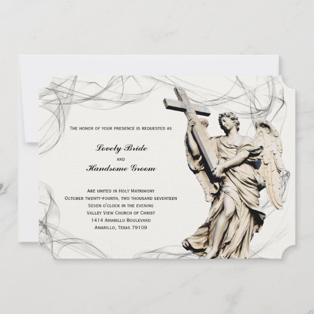 Angel Cross Christian Wedding Invitation (Front)
