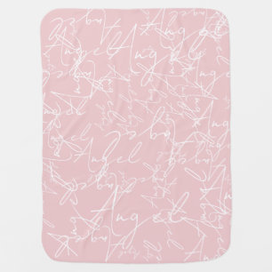 Angel custom name personalized patterned pink baby blanket