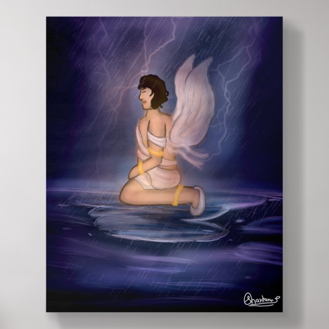 Angel dark blue wall art wood photo tile  (Front Set)