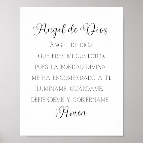 Angel de Dios Spanish Prayer Poster