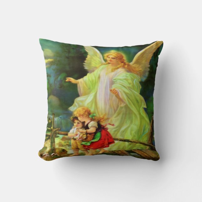 Angel De La Guarda Almohada y Oracion Throw Pillow (Front)
