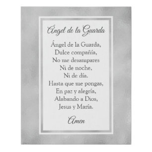 Ángel de la Guarda Prayer Spanish Elegant Silver Faux Canvas Print
