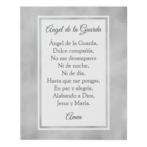 ngel de la Guarda Prayer Spanish Elegant Silver Faux Canvas Print