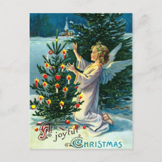 Angel Decorating Christmas Tree 2 Holiday Postcard