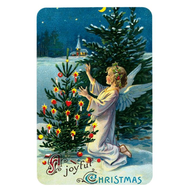 Angel Decorating Christmas Tree 2 Magnet (Vertical)