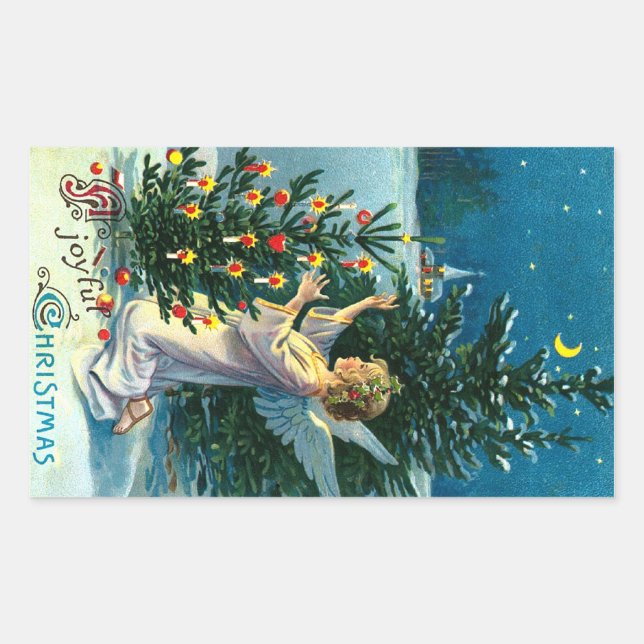 Angel Decorating Christmas Tree 2 Rectangular Sticker (Front)