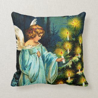 Angel Decorating Christmas Tree Throw Pillow