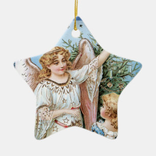 Angel Decorating the Tree Ceramic Ornament