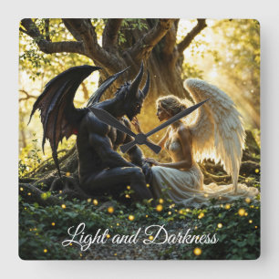 Angel Demon supernatural bright design Square Wall Clock