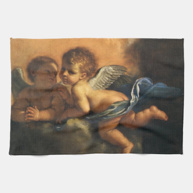 Angel detail, Patron Saints of Modena by Guercino Kitchen Towel (Horizontal)
