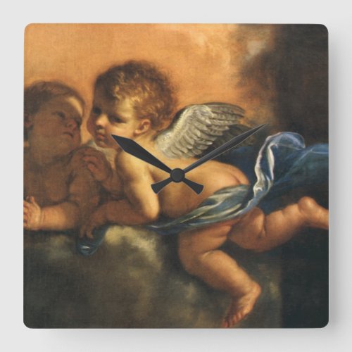 Angel detail Patron Saints of Modena by Guercino Square Wall Clock