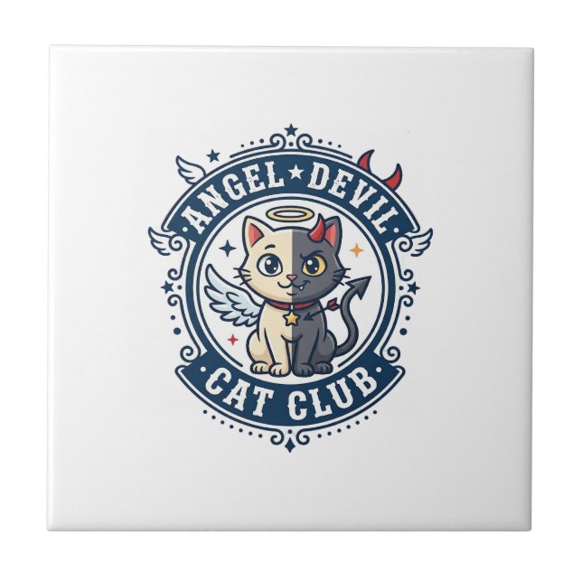 Angel Devil Cat Cat Mom Gift Idea - Angel Devil Ca Ceramic Tile (Front)