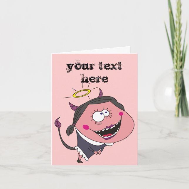 Angel Devil Girl Funny Personalized Greeting Cards (Front)
