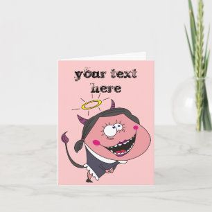 Angel Devil Girl Funny Personalized Greeting Cards