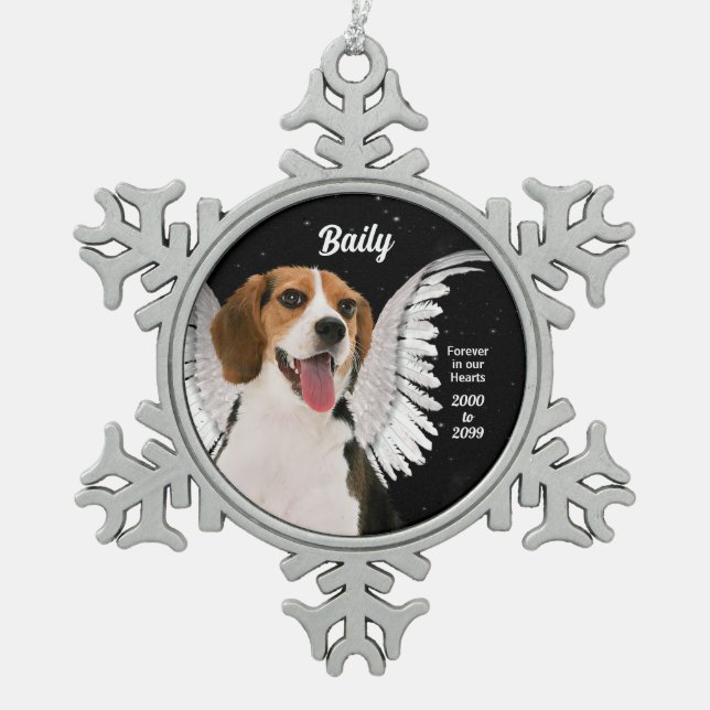 Angel Dog Beagle Memorial Snowflake Pewter Christmas Ornament (Front)